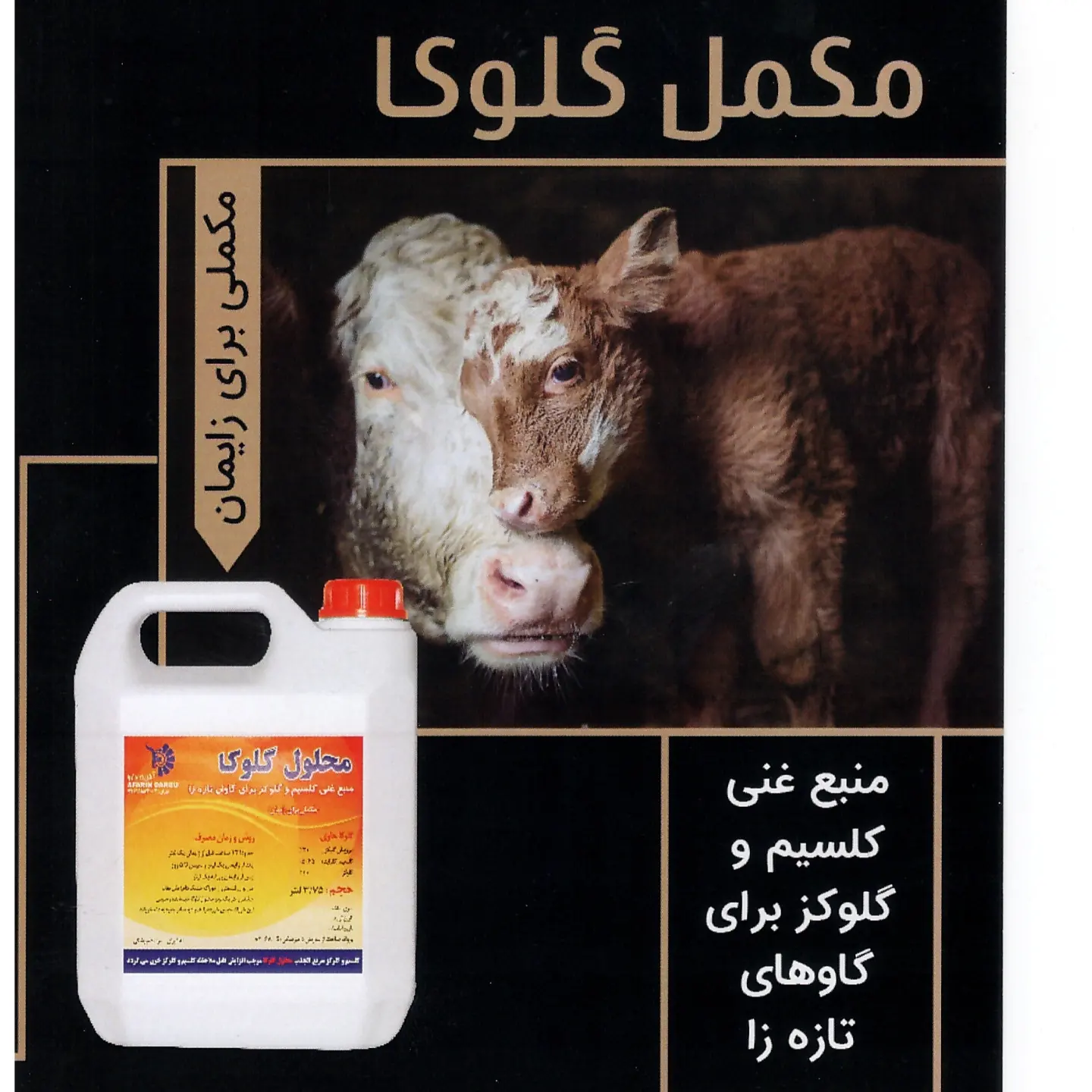 محلول خوراکی گلوکا 4 لیتری منبع غنی کلسیم و گلوکز برای گاو های تازه زا آفرین دارو